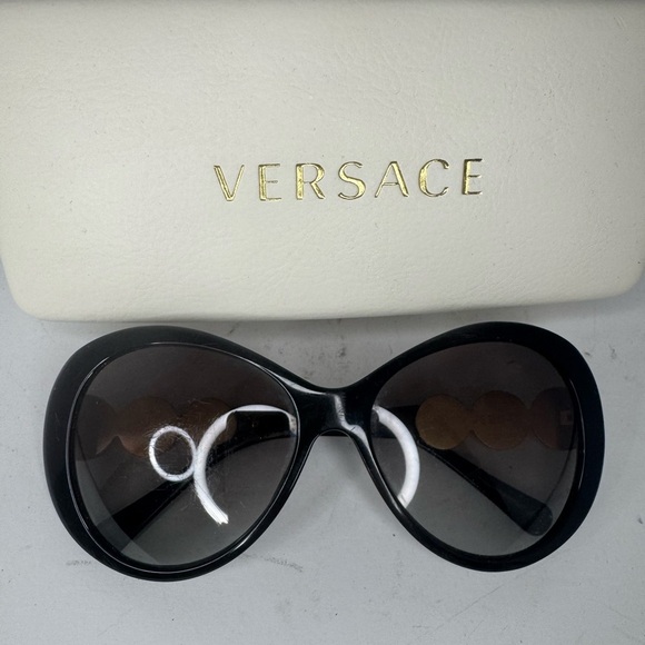 Versace Medusa Sunglasses Black Frame Gold Medusa With Small Clear Crystals. - Picture 6 of 13
